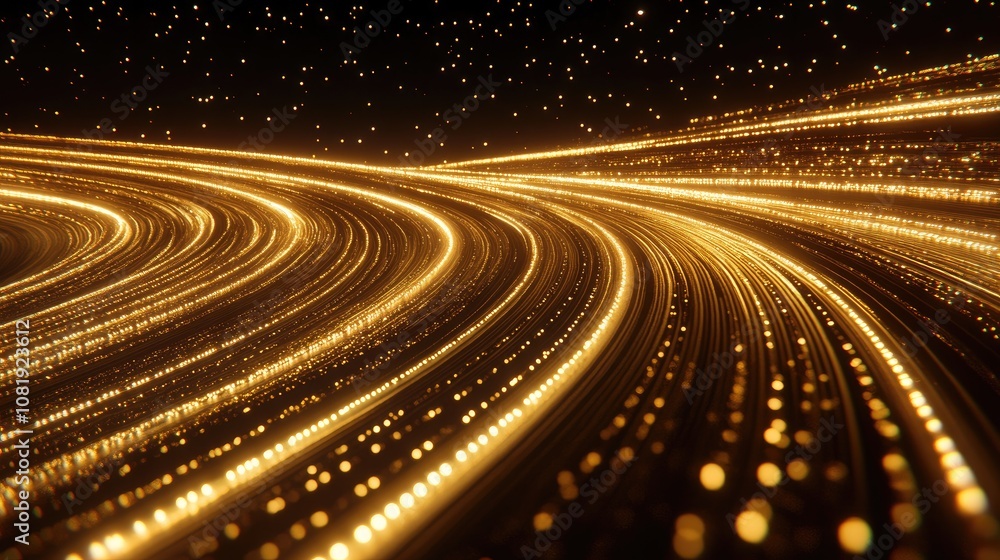 Poster abstract image showcasing flowing golden lights with a starry background, creating a mesmerizing vis