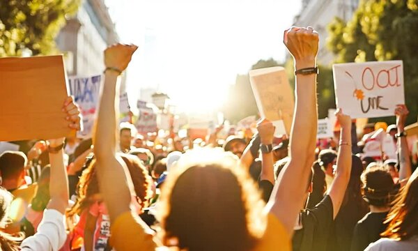 Empowering Protest with Diverse Crowd Marching for Social Change in Sunlit Street : Generative AI