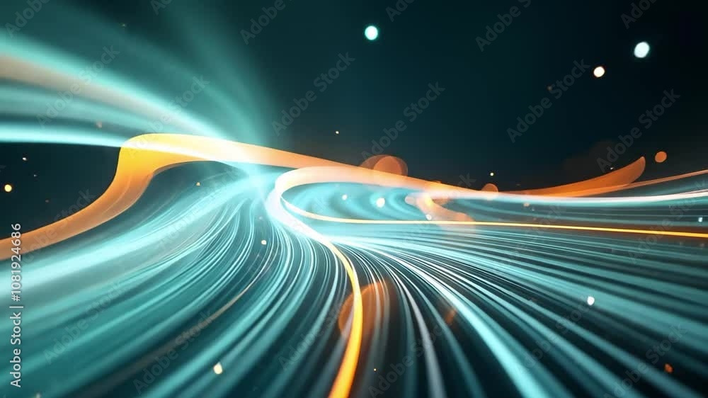 Poster a colorful abstract representation of flowing lines and light effects, creating a dynamic and energe