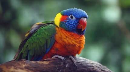 Vibrant and Colorful Parrot Perched on Branch with Exquisite Plumage in Natural Habitat, Showcasing Stunning Feather Patterns and Bright Colors