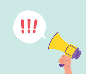 Hand holding megaphone on picket. Against violence, discrimination, human rights violation. Last time offer banner design.Hot sale promo concept.