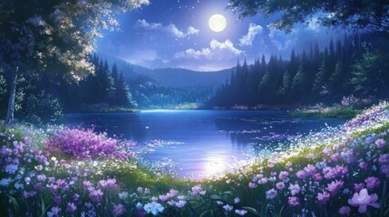 Moonlit Enchantment: A Tranquil Anime Landscape