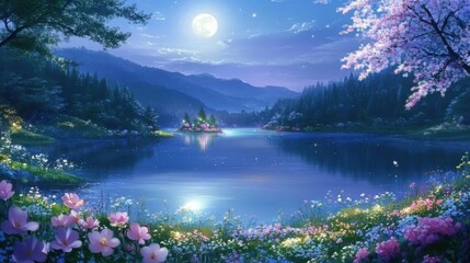 Moonlit Enchantment: A Tranquil Anime Landscape