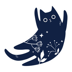 Cat with Folk art ornament pattern. Vector illustration.