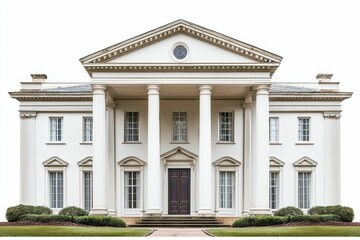 Obraz premium White mansion with columns and manicured lawn.