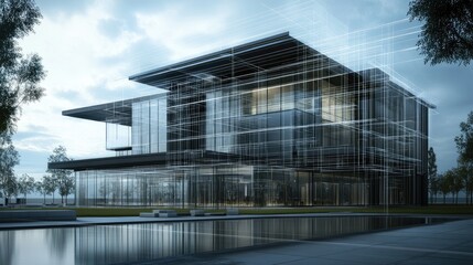 Modern architecture development with holographic plans