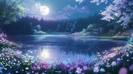 Moonlit Enchantment: A Tranquil Anime Landscape