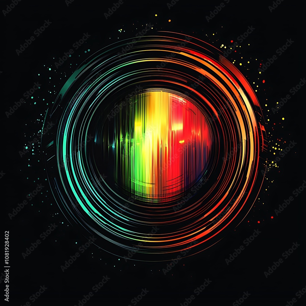 Aufkleber abstract colorful circular design with vibrant lines and glowing effects on a dark background suitab