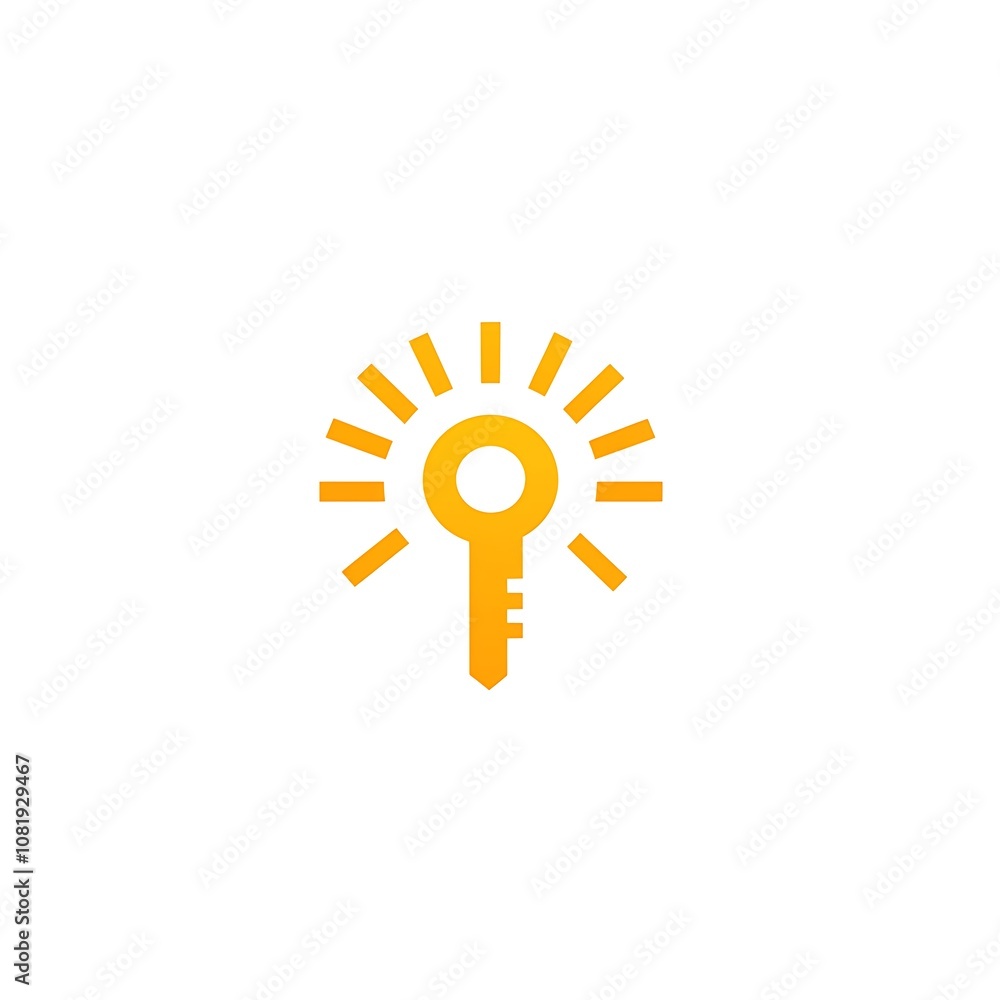 Poster abstract illustration of a key with rays of light, symbolizing security, access, and unlocking poten