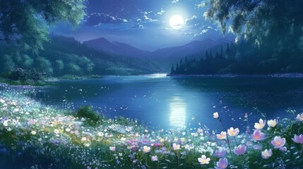 Moonlit Enchantment: A Tranquil Anime Landscape
