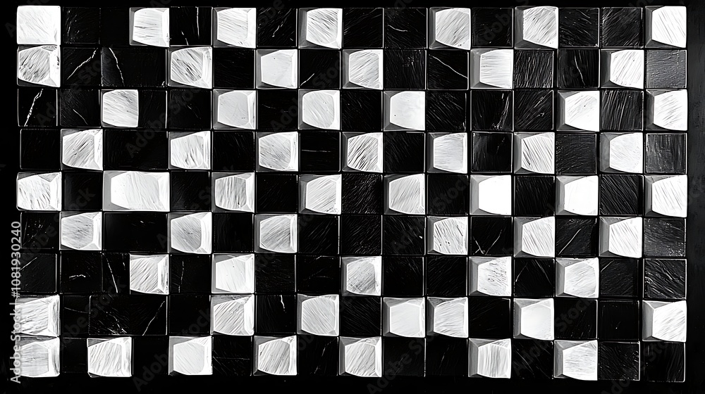 Aufkleber abstract black and white pattern of chessboard design featuring distinct textures from glossy and ma