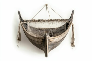 Obraz premium Wooden boat with a fishing net inside.