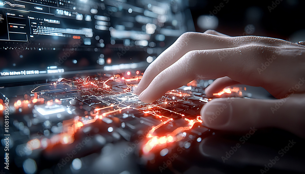 Poster analyzing cyber security threats digital workspace infographic high-tech environment close-up view s