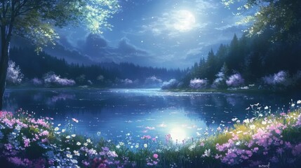 Moonlit Enchantment: A Tranquil Anime Landscape