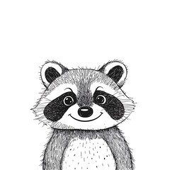 Adorable Hand-Drawn Raccoon Design Featuring Charming Facial Expression and Playful Character Ideal for Children's Illustrations and Nature-Themed Projects