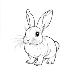 Obraz premium A Cute Black and White Illustration of a Rabbit with Long Ears and Fluffy Tail, Perfect for Children’s Books, Art Projects, and Educational Materials