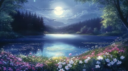 Moonlit Enchantment: A Tranquil Anime Landscape