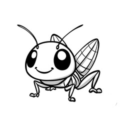 Cute Cartoon Grasshopper Character with Big Eyes and Delightful Expression Ideal for Children's Illustrations, Educational Materials, or Fun Designs