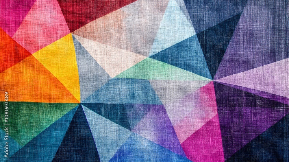 Poster vibrant geometric abstract background featuring colorful triangles and textured canvas for artistic 