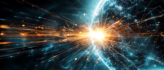 Impact event global supply chain security risks digital sphere abstract visual futuristic environment dynamic perspective conceptual analysis