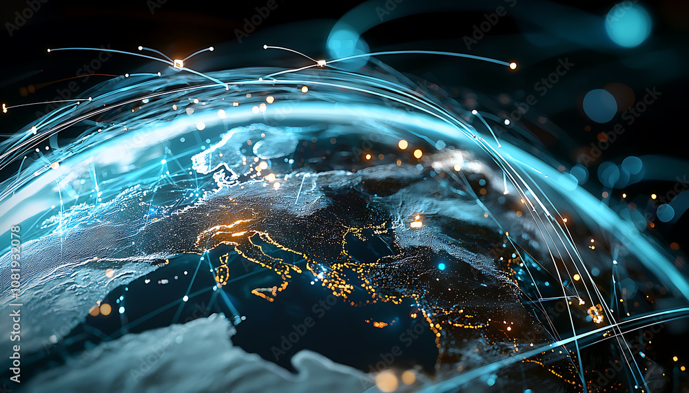 Poster global supply chain security risks digital connectivity infographic high-tech environment aerial vie