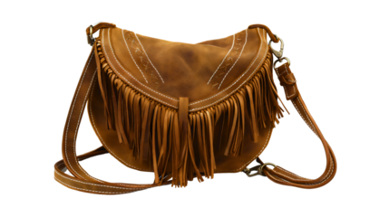 Trendy leather fringe bag in brown, a stylish boho accessory with vintage leather and western design, perfect for casual use, festivals, and making a fashion statement.