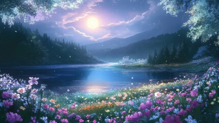 Moonlit Enchantment: A Tranquil Anime Landscape