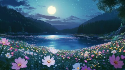 Moonlit Enchantment: A Tranquil Anime Landscape