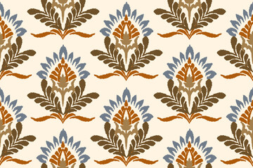 Ikat floral paisley embroidery on white background. Traditional ethnic ikat, aztec abstract vector pattern, seamless pattern in tribal, folk embroidery and mexican style.