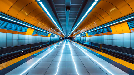 modern futuristic underground tunnel subway train station plateform