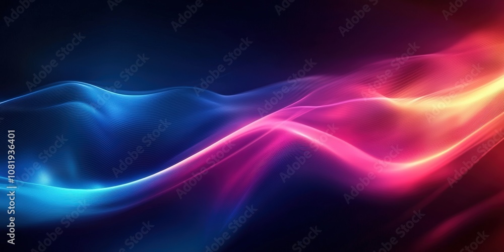 Poster abstract waves of light in shades of blue and pink create a mesmerizing visual experience, represent