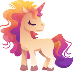 Cute cartoon character unicorn. Print for Baby Shower. Vector illustration isolated on transparent background