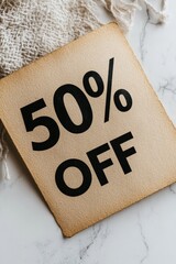 50 Off Sale Announcement on Minimalist Square Note, Discount, Promotion and Marketing Concept