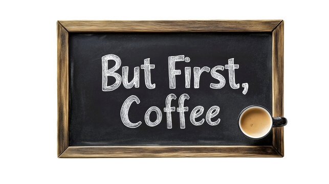 png of a chalkboard with a written quote about coffee and morning caffeine, featuring stylish typography and a motivating message, perfect for starting the day with energy and positivity