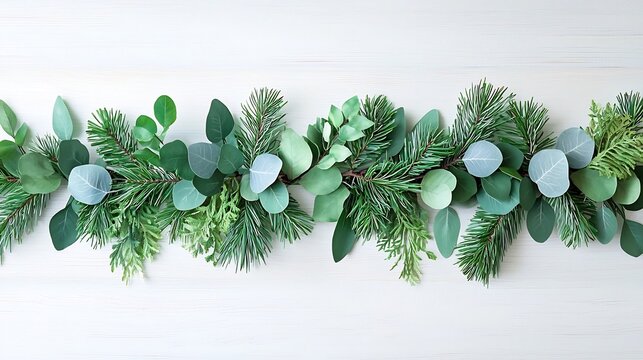 Elegant Modern Evergreen Garland with Magnolia Leaves and Eucalyptus