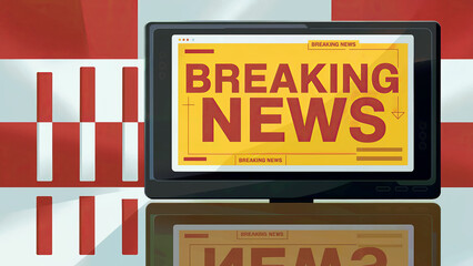 Two television screens with Breaking News displayed.