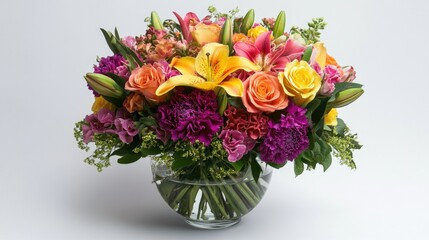 Colorful Floral Arrangement in Clear Vase