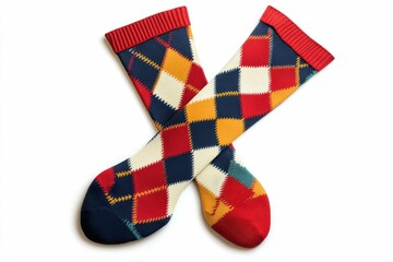 Obraz premium Colorful patterned socks on white background.