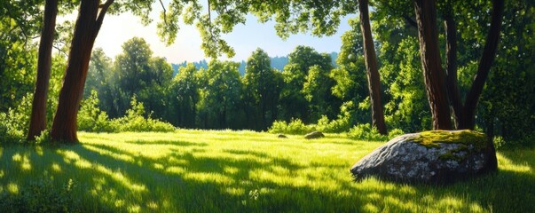 Exploring a mystical ancient oak grove enchanted forest nature landscape serene environment lush viewpoint