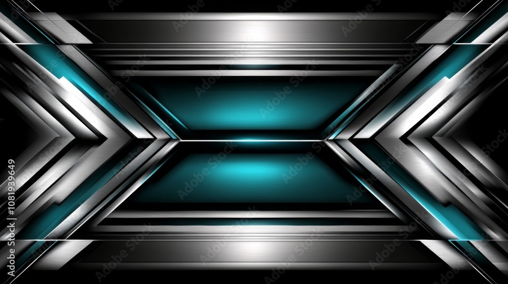 Poster Futuristic Abstract Background with Geometric Lines and Bright Teal Accents in a Sleek Metallic Finish for Modern Visual Designs