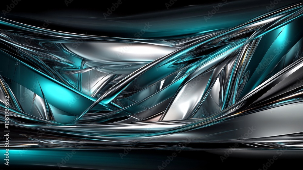 Poster abstract reflections of metallic shapes displaying a dynamic interplay of light and shadow in a mode