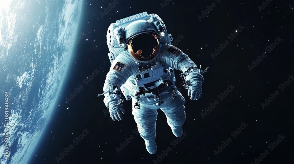 Poster astronaut floating in space with earth in the background