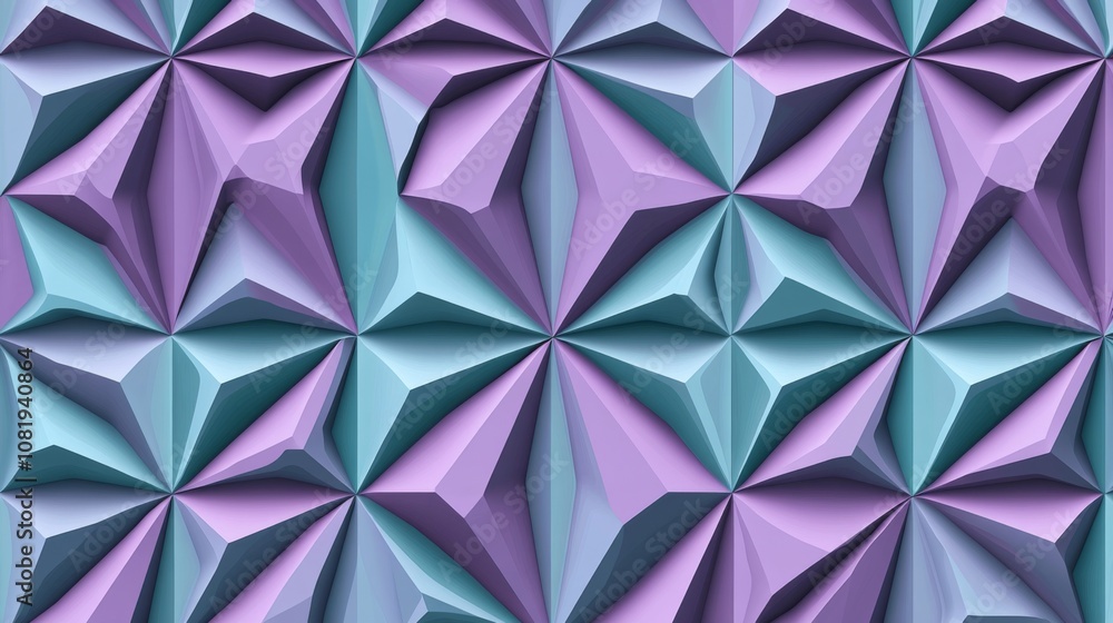 Leinwandbilder abstract geometric background featuring a 3d pattern of pyramids in shades of purple and turquoise, 