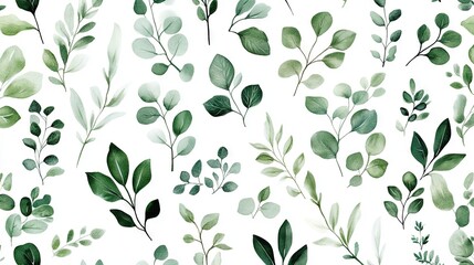 A vibrant assortment of green leaves on a white background, showcasing various botanical shapes and textures.