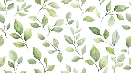 Elegant green leaves illustration on a white background, creating a calm and serene atmosphere.