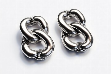 High-resolution product photo of silver earrings with interlocked chain design forming an S shape, on a white background. Ultra-realistic with professional color grading.

