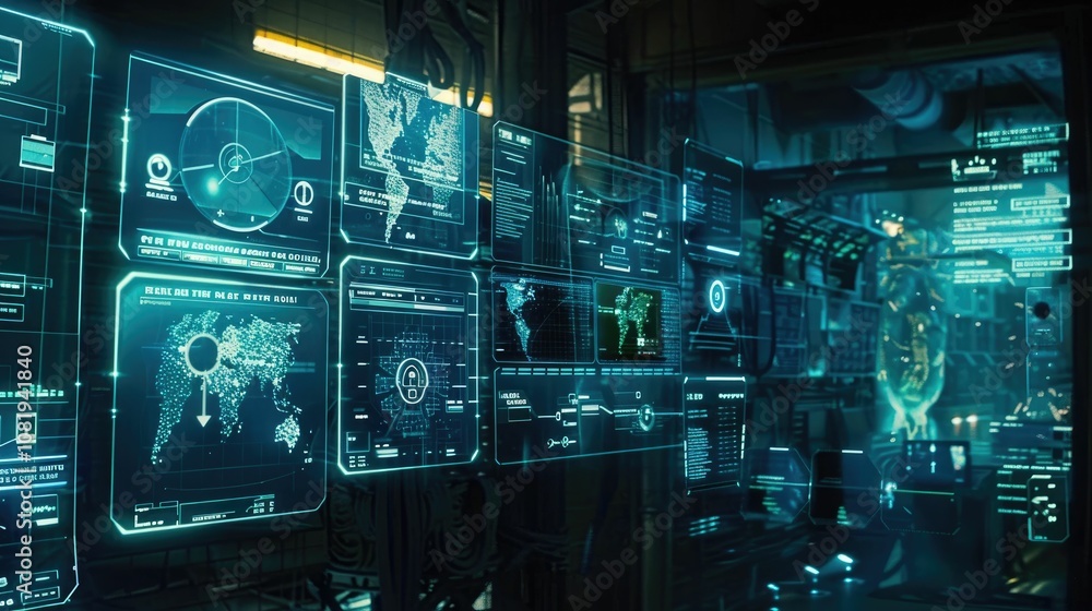 Poster floating holographic interfaces in a dark room