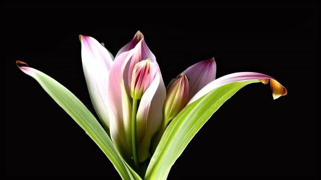 lily flower opening blooming showing delicate petals full view transitioning smoothly bud high quality 4K footage white gemma bloom blossom flourish pistil stamen brown beautiful gift occasion