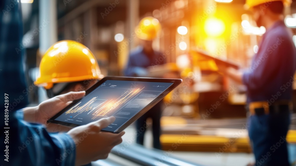 Poster construction budget management software interface industrial site digital display action-oriented vi