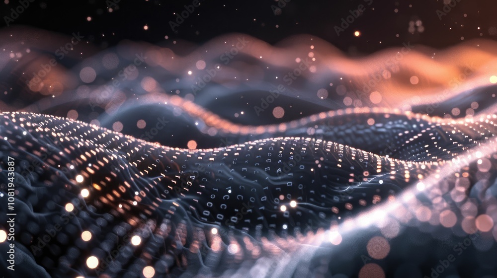 Poster Abstract wave of binary code flowing through space